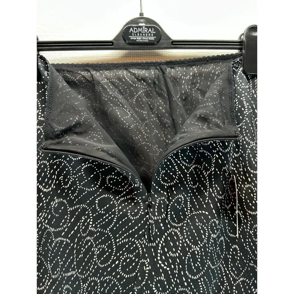New 100% Silk Swirl Print Skirt XL Black White Bias Cut Y2K Minimal Office Siren